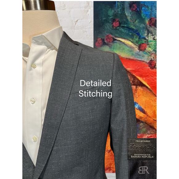 BR Banana Republic 40L 35x31 Slim Steel Blue Italian Marzotto Wool Suit - Picture 4 of 16